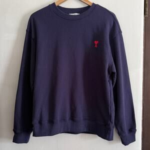 AMI Paris Ami de Coeur | Navy Blue Crewneck Sweatshirt | Men's Size Large